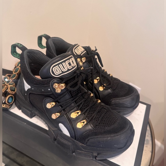 Gucci Womens Journey Flashtrek Crystal Black Green Hiker Sneaker 37 Preloved - Picture 2 of 7